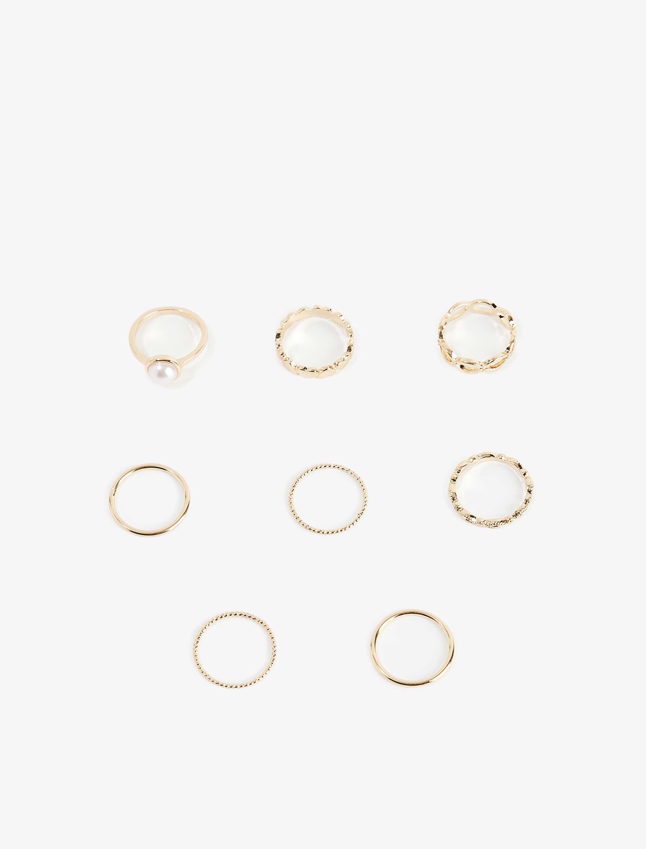  Kadın İnci Detaylı Burgu 8'li Yüzük Seti