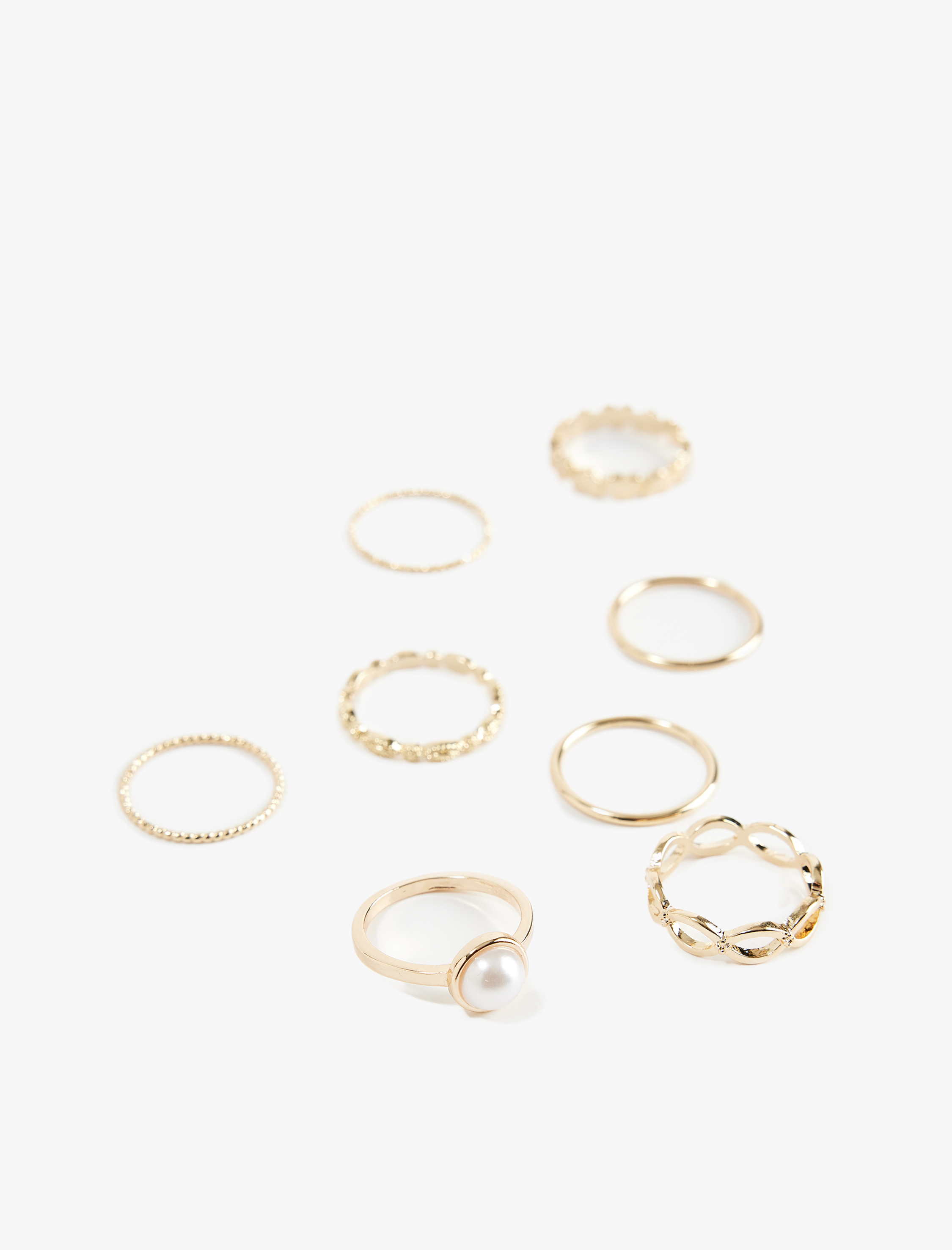  Kadın İnci Detaylı Burgu 8'li Yüzük Seti