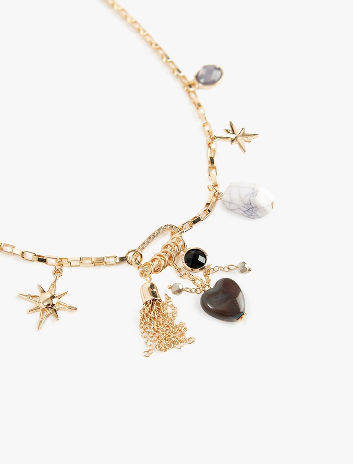 Kadın Çok Renkli Taş Detaylı Charmlı Kolye