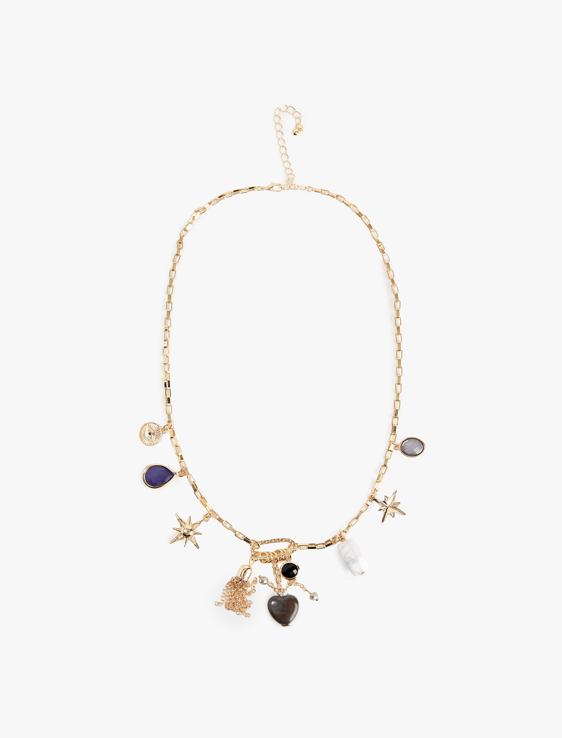  Kadın Çok Renkli Taş Detaylı Charmlı Kolye