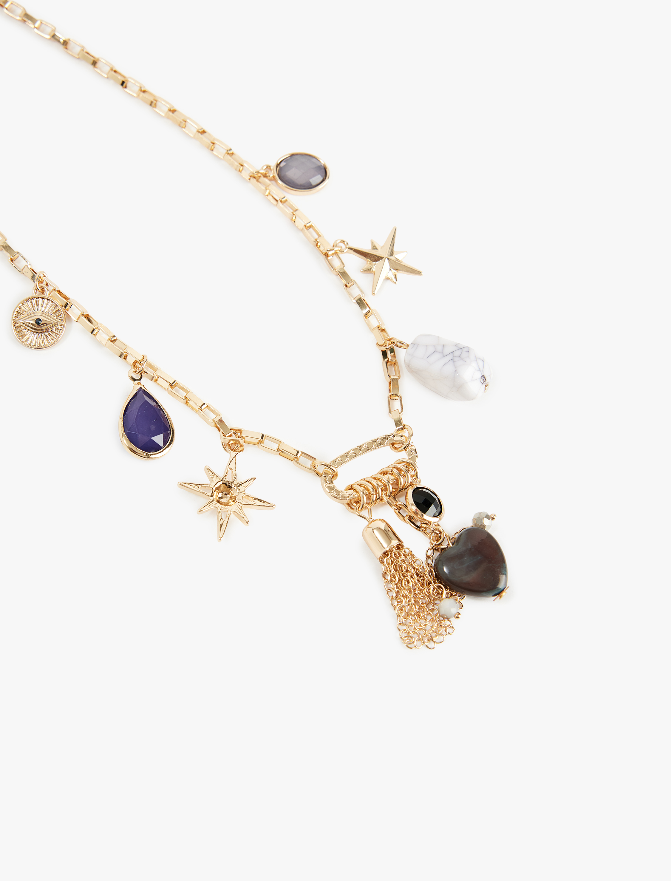  Kadın Çok Renkli Taş Detaylı Charmlı Kolye