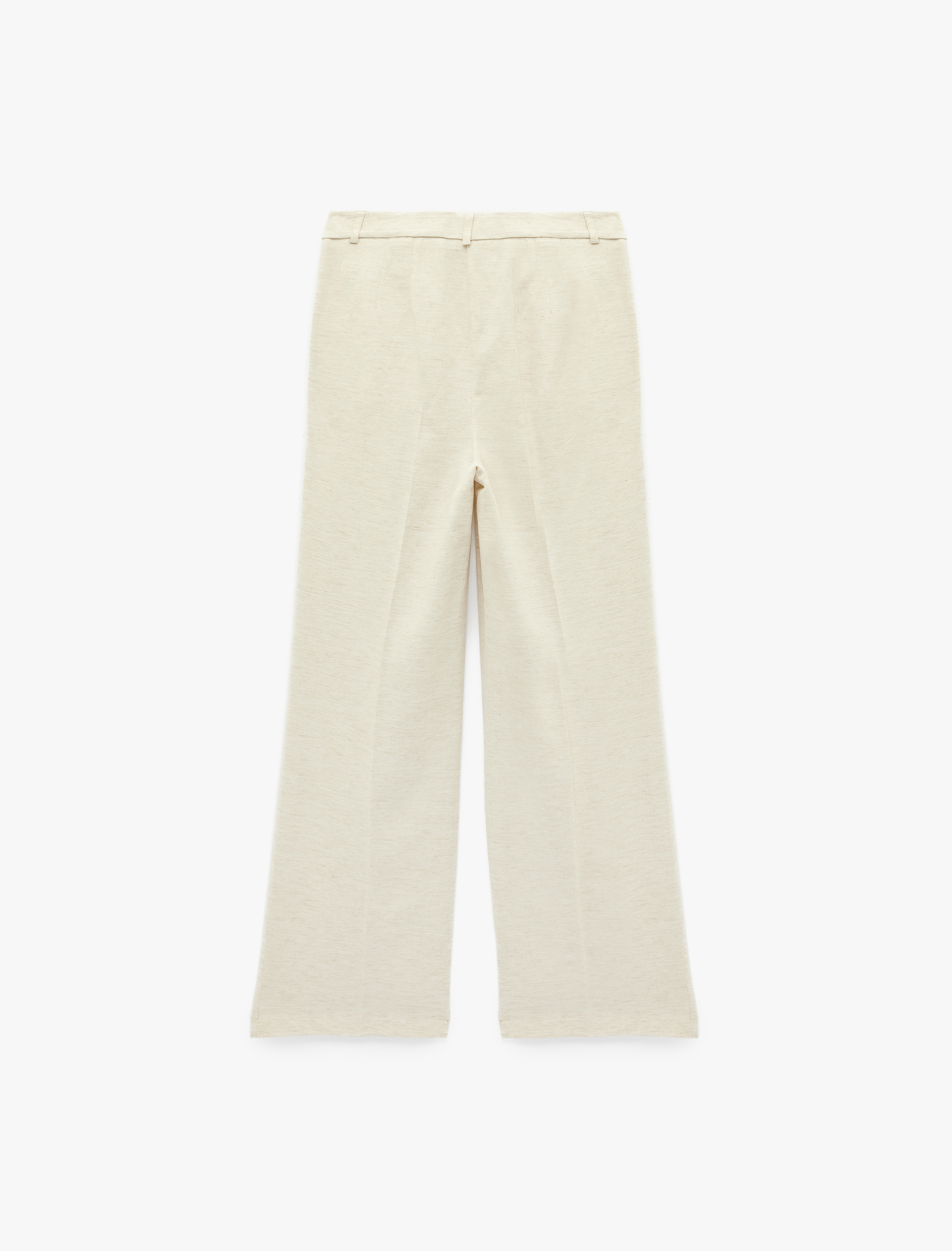   Pile Detaylı Cepli Keten Karışımlı Geniş Paça Pantolon