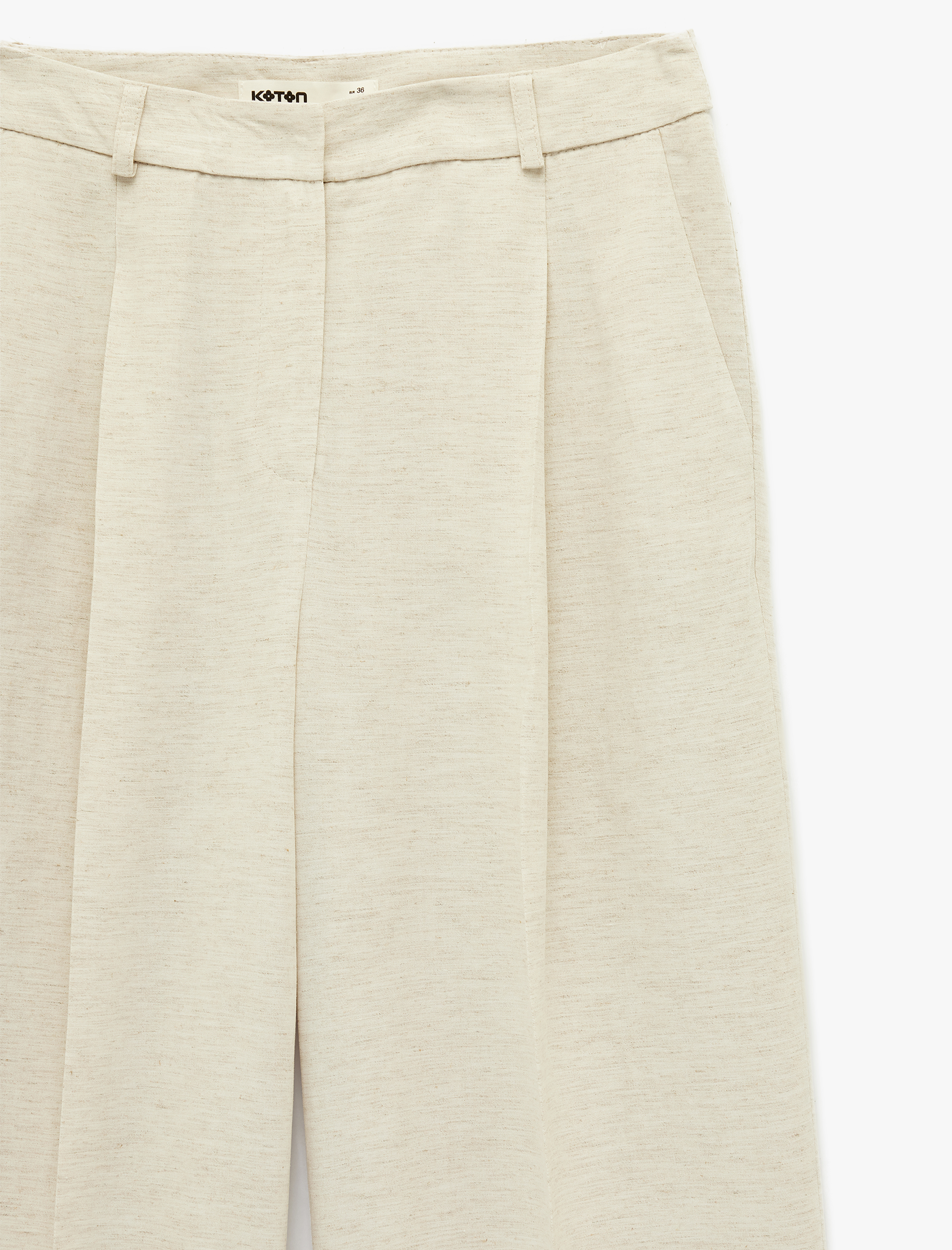   Pile Detaylı Cepli Keten Karışımlı Geniş Paça Pantolon