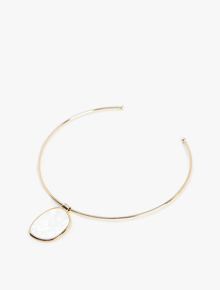 Kadın Büyük Taş Charmlı Çelik Choker Kolye