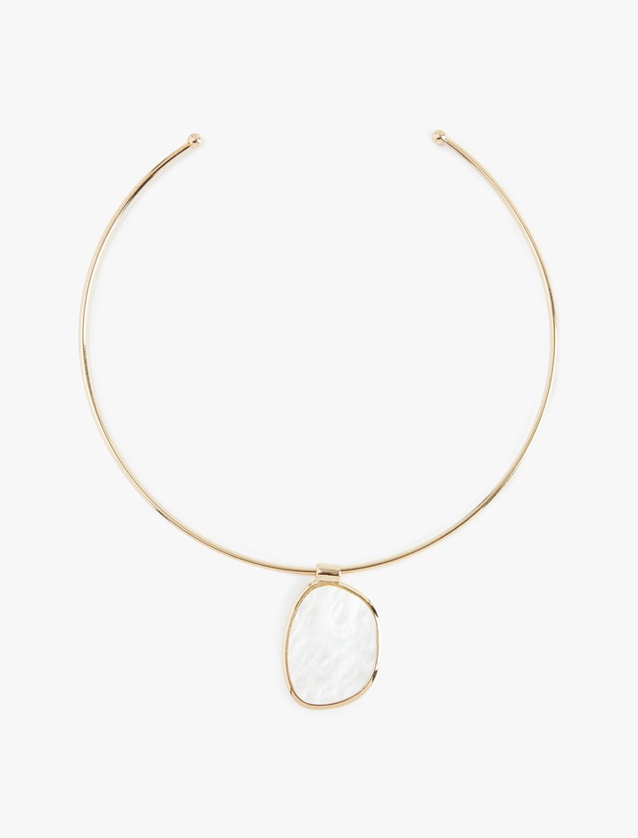 Kadın Büyük Taş Charmlı Çelik Choker Kolye