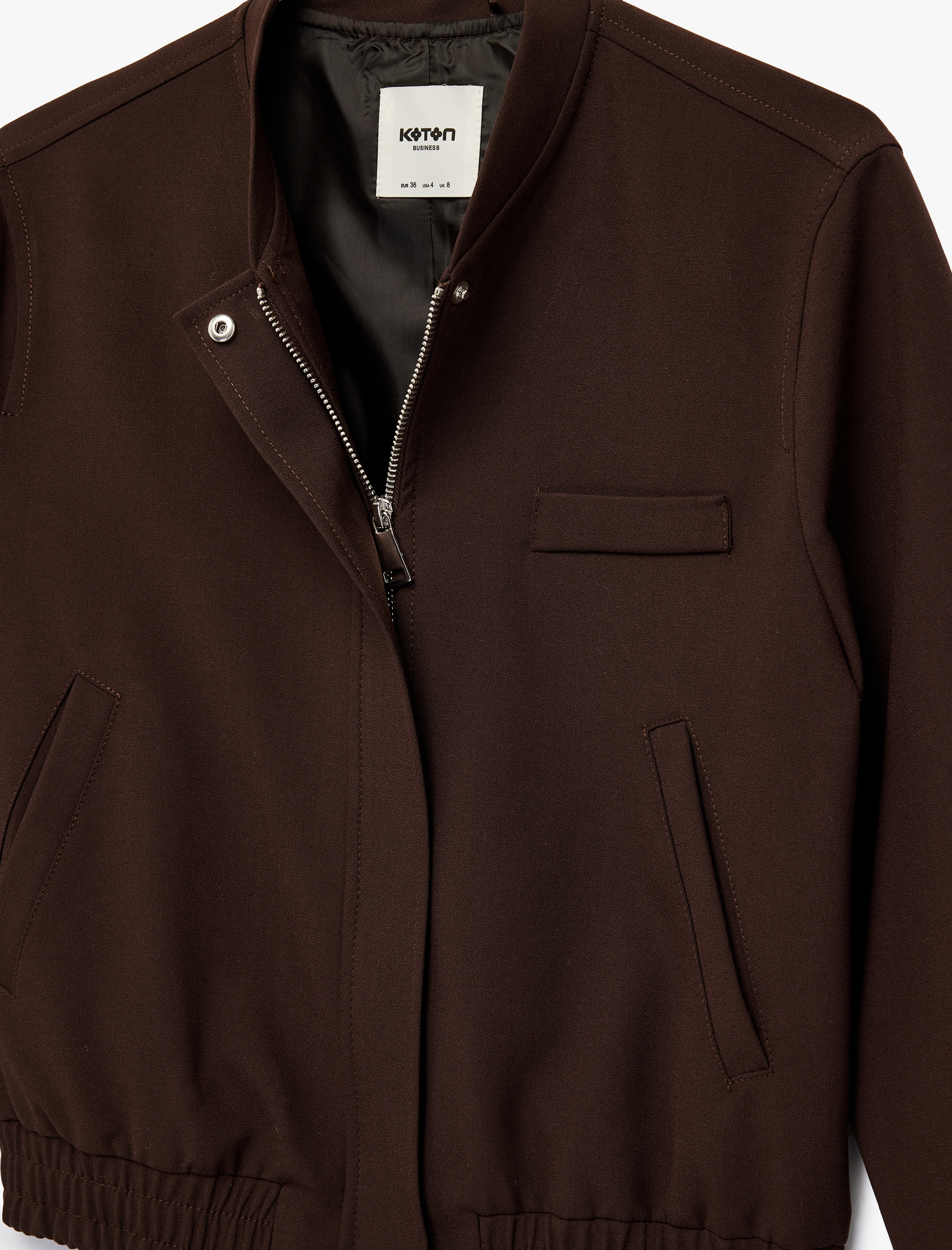   Kolej Yaka Fermuarlı Cepli Uzun Kollu Bomber Ceket