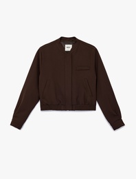 Kolej Yaka Fermuarlı Cepli Uzun Kollu Bomber Ceket