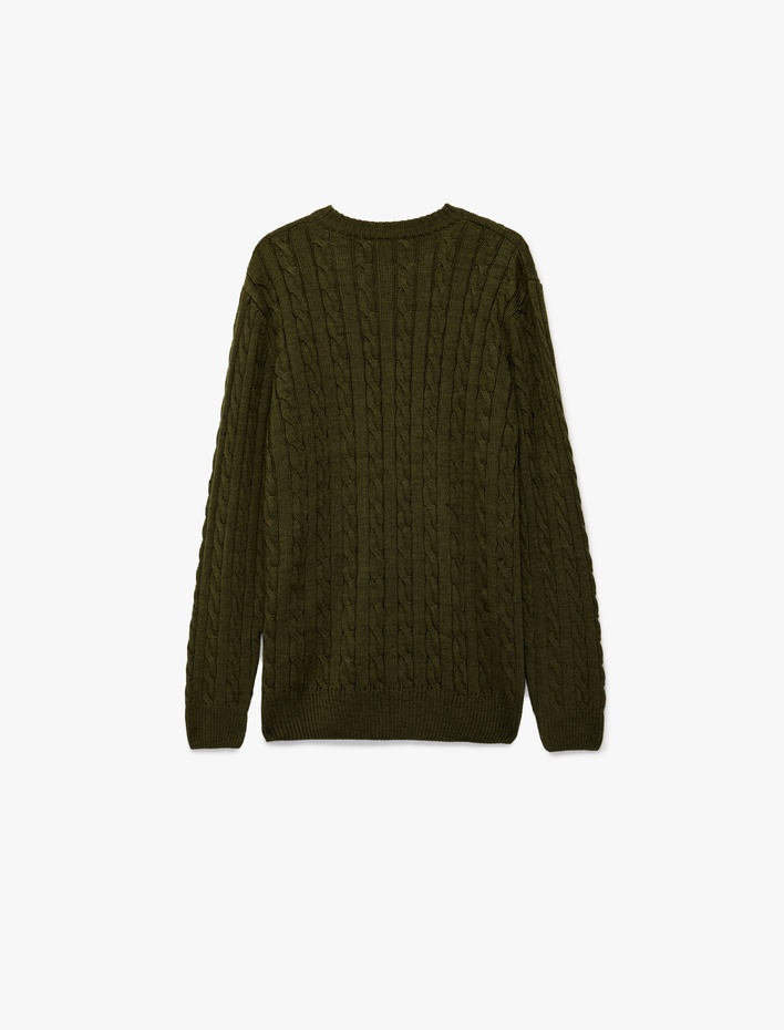  Uzun Kollu Bisiklet Yaka Saç Örgüsü Dokulu Triko Kazak