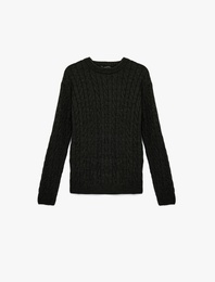 Uzun Kollu Bisiklet Yaka Saç Örgüsü Dokulu Triko Kazak