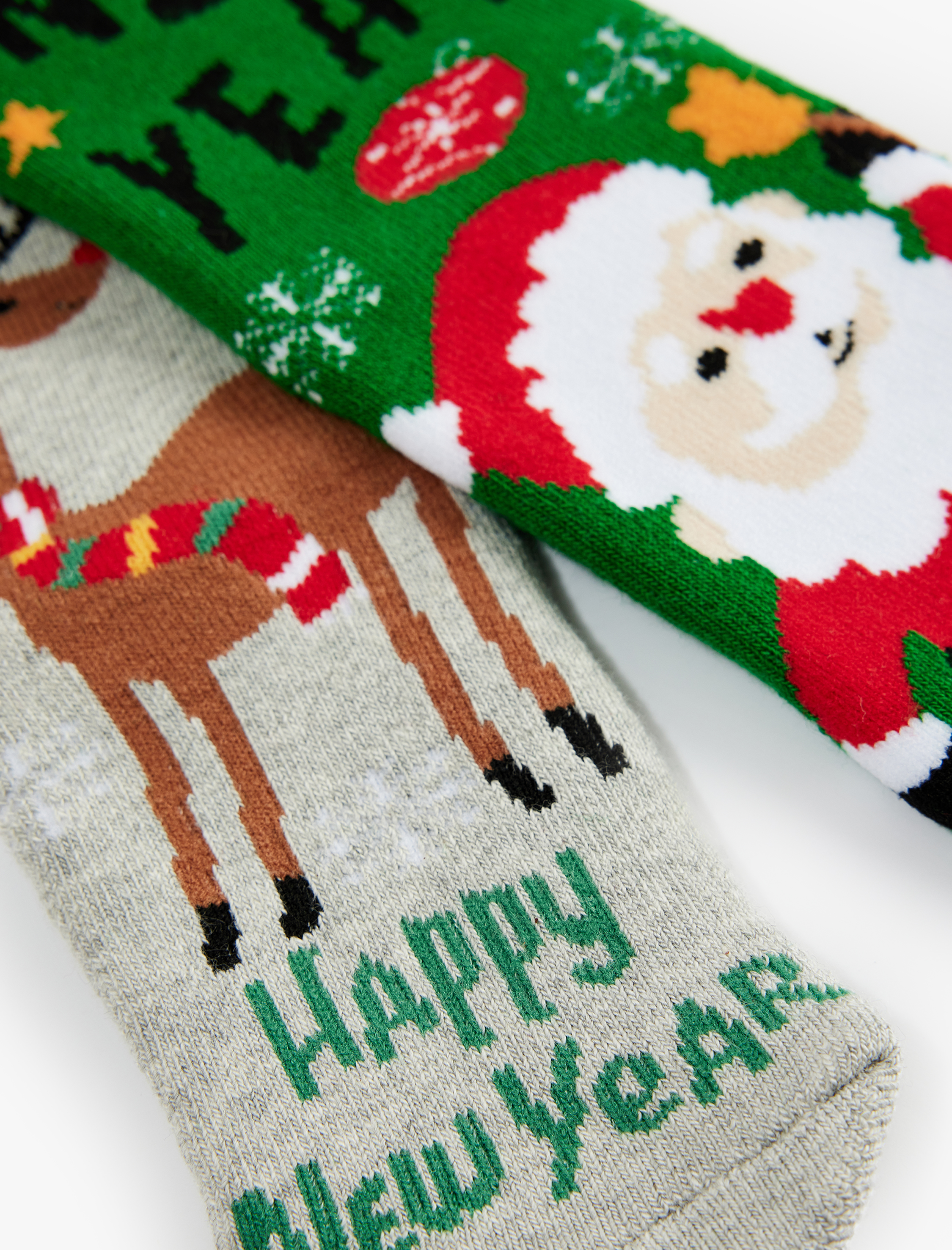 Erkek Çocuk Noel Baba ve Geyik Desenli 2'li Yılbaşı Çorabı