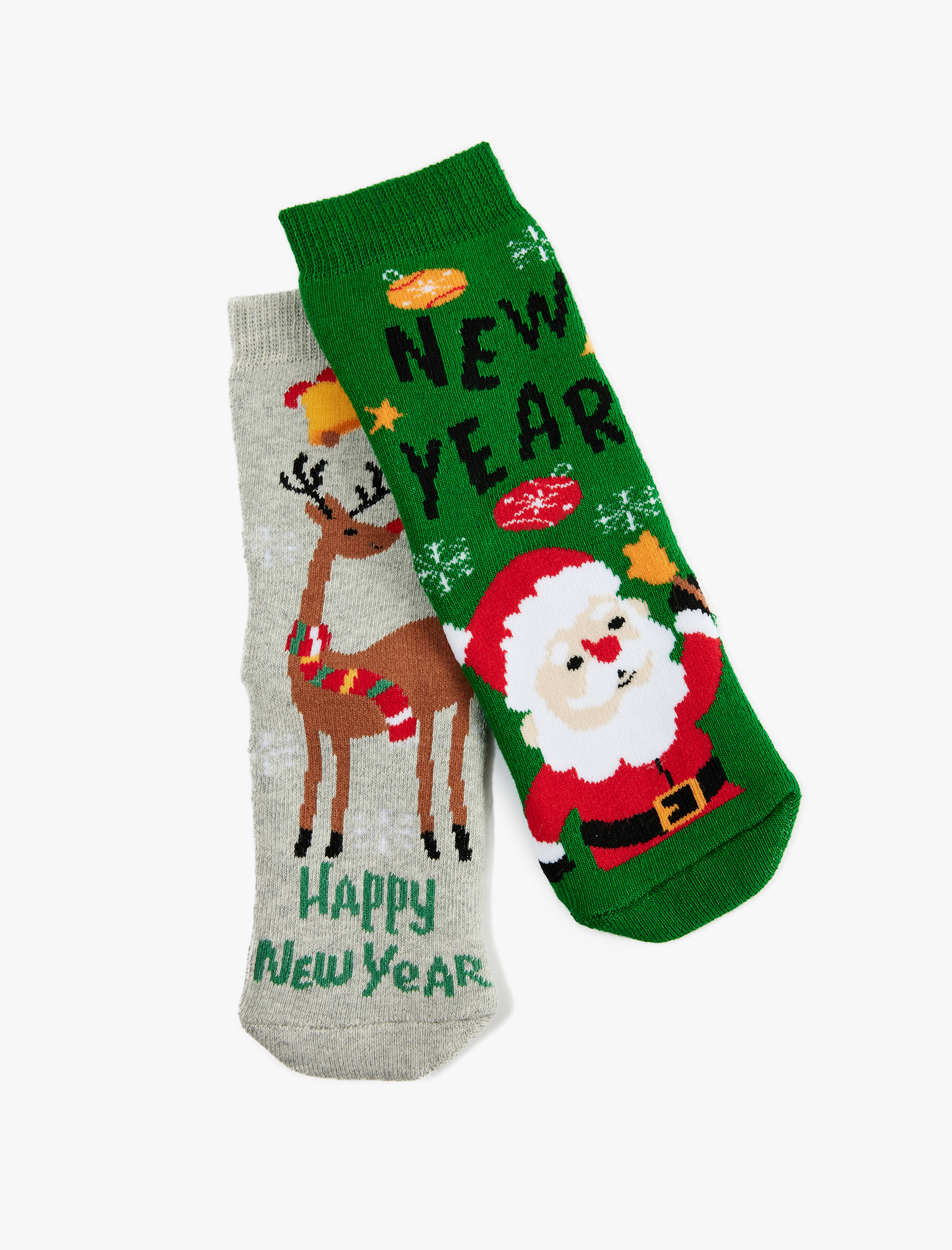  Erkek Çocuk Noel Baba ve Geyik Desenli 2'li Yılbaşı Çorabı