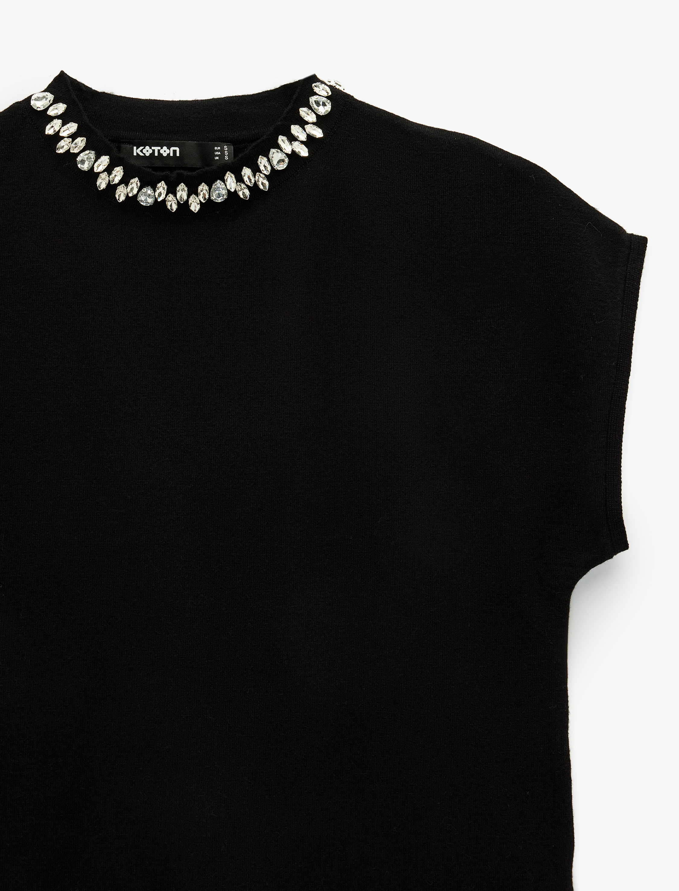   Kolsuz Bisiklet Yaka Taş Detaylı Triko Kazak