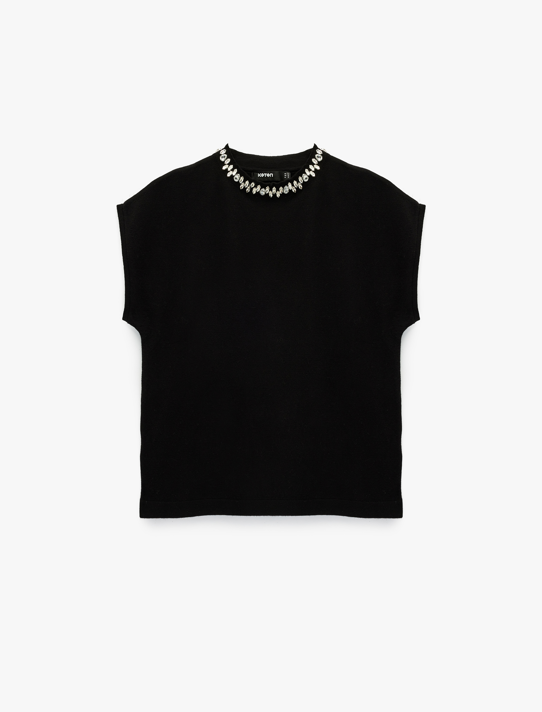   Kolsuz Bisiklet Yaka Taş Detaylı Triko Kazak