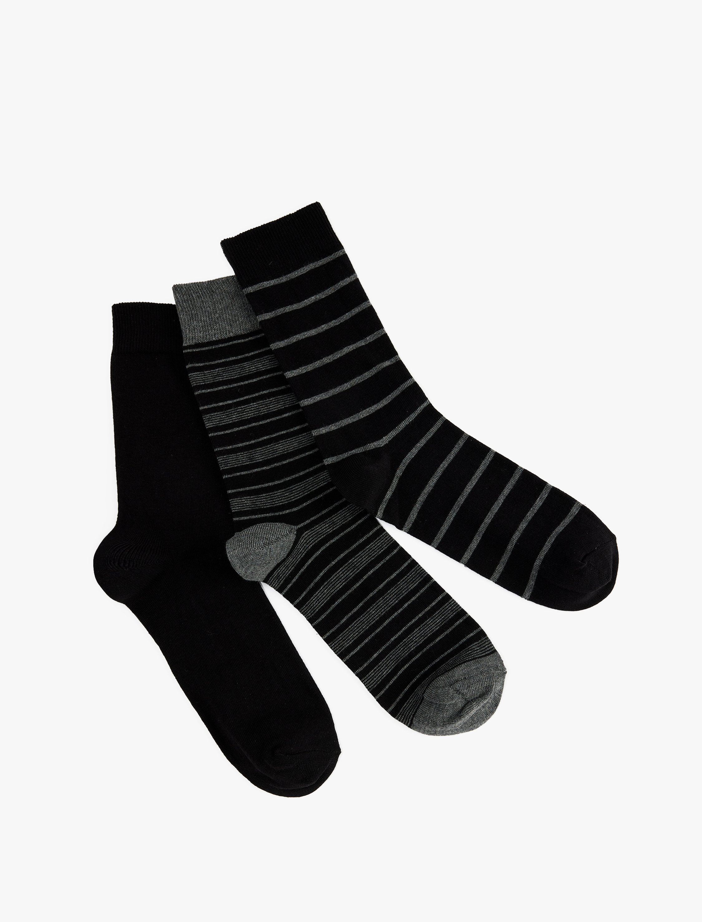  Erkek Pamuklu Çizgili 3'lü Soket Çorap Seti