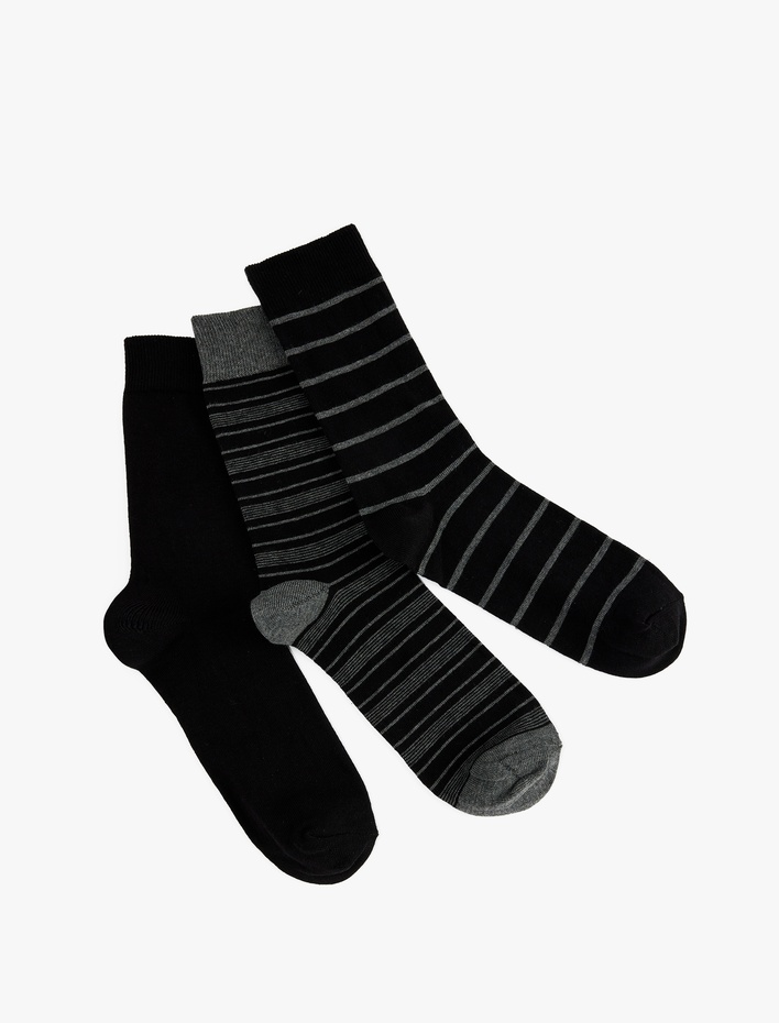 Erkek Pamuklu Çizgili 3'lü Soket Çorap Seti