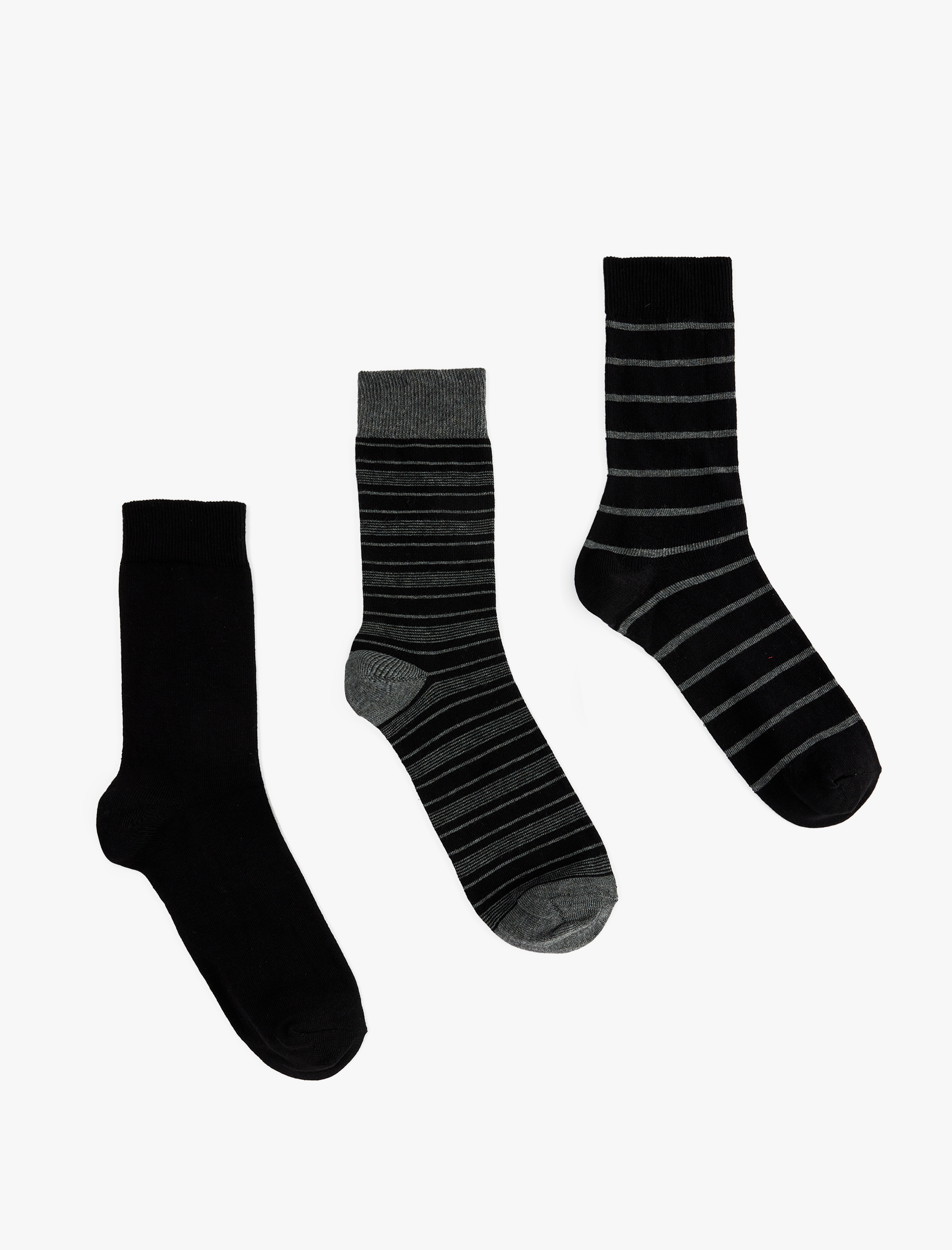  Erkek Pamuklu Çizgili 3'lü Soket Çorap Seti