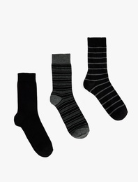 Pamuklu Çizgili 3'lü Soket Çorap Seti