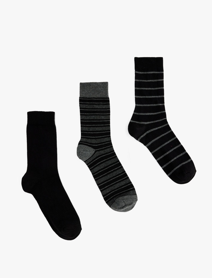 Erkek Pamuklu Çizgili 3'lü Soket Çorap Seti