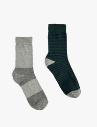 Çizgili Çok Renkli 2'li Soket Çorap Seti