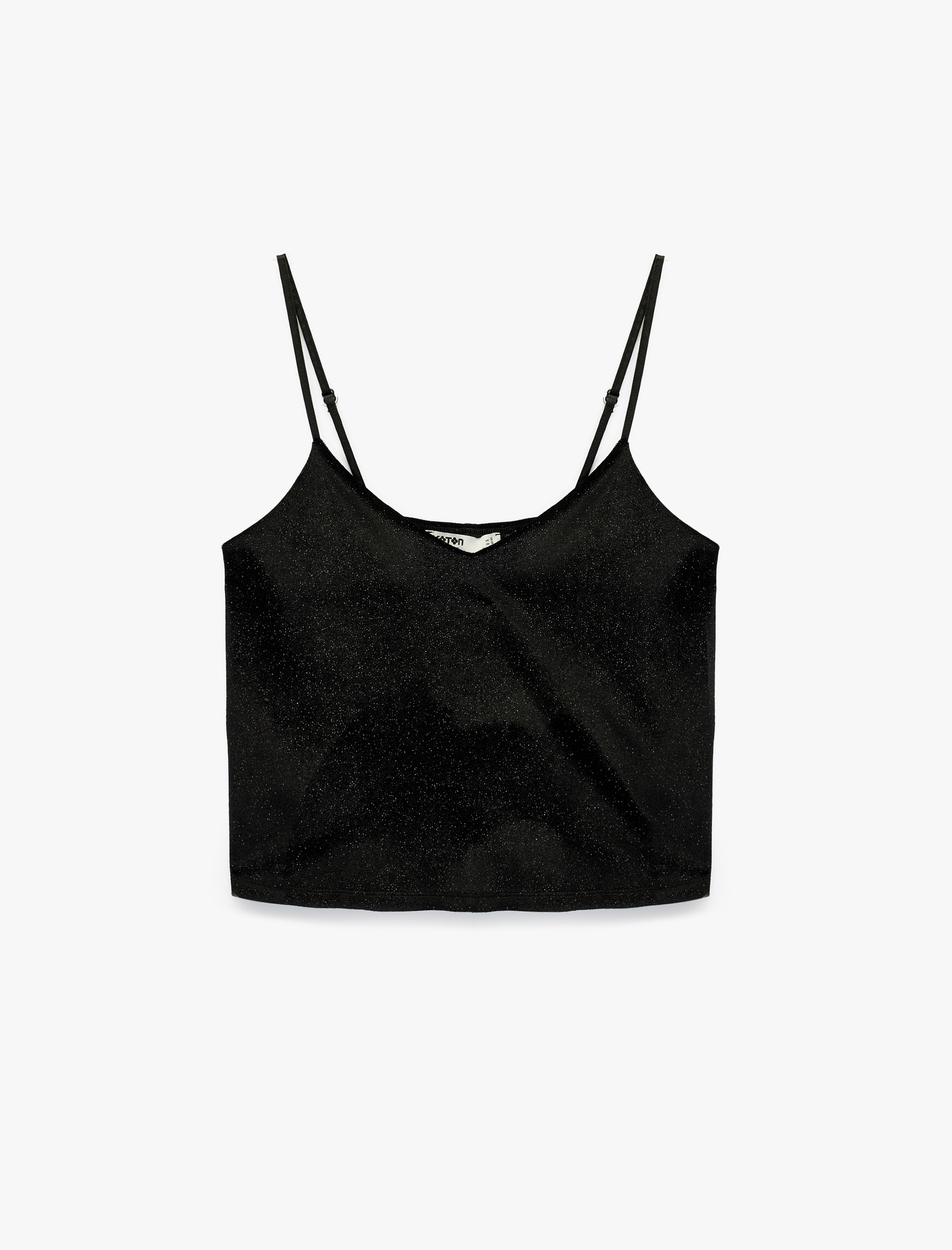   V Yaka Parıltılı Askılı Pijama Üstü