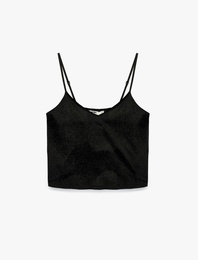 V Yaka Parıltılı Askılı Pijama Üstü