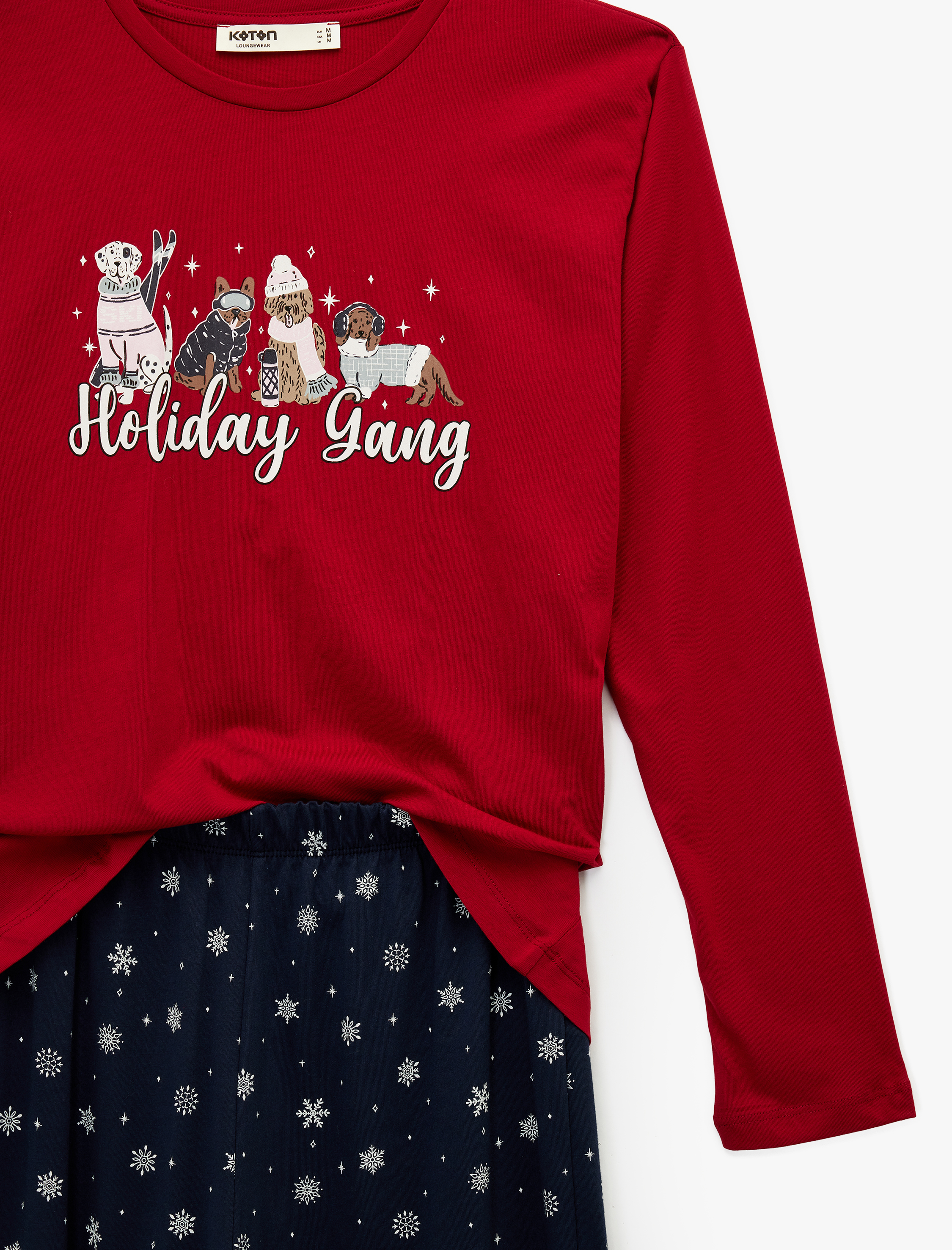   Rahat Kalıp Kısa Kollu Bisiklet Yaka Pamuklu Yılbaşı Pijama Takımı