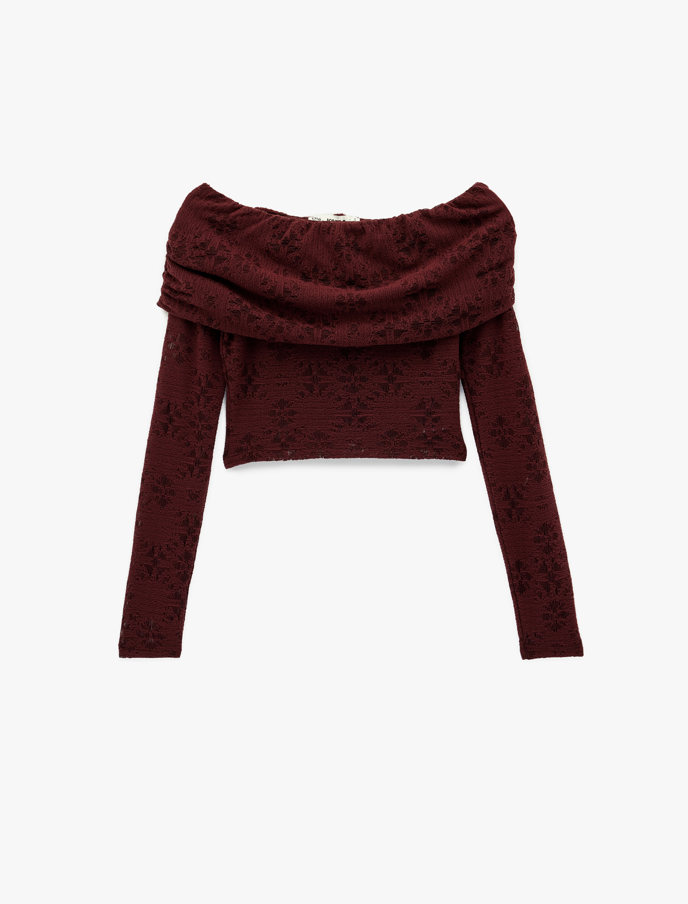   Slim Fit Uzun Kollu Omzu Açık Crop Dantel Tişört