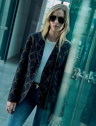 Blazer Ceket Parlak Desenli Kruvaze Düğmeli Cepli