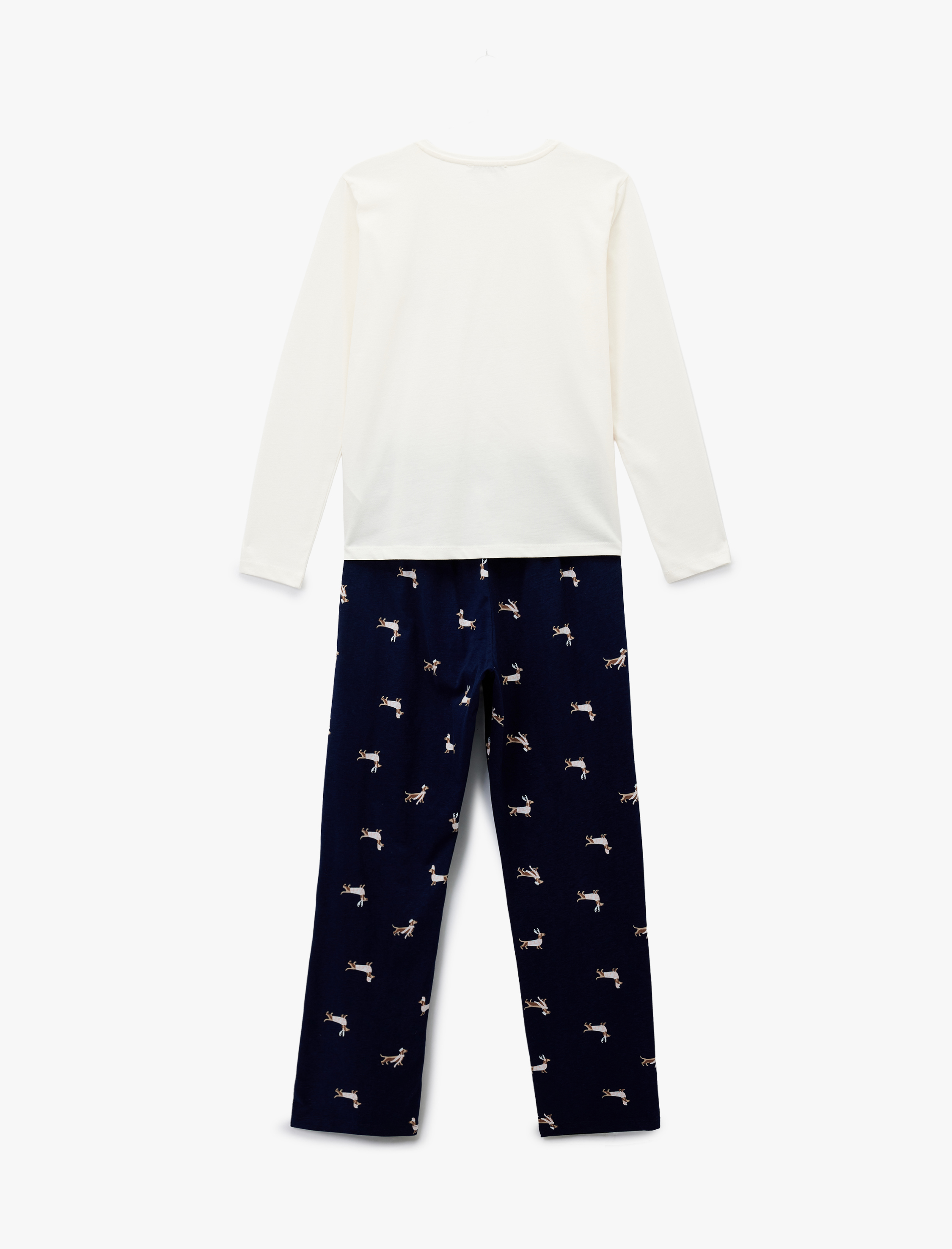   Uzun Kollu Bisiklet Yaka Köpek Desenli Pamuklu Pijama Takımı