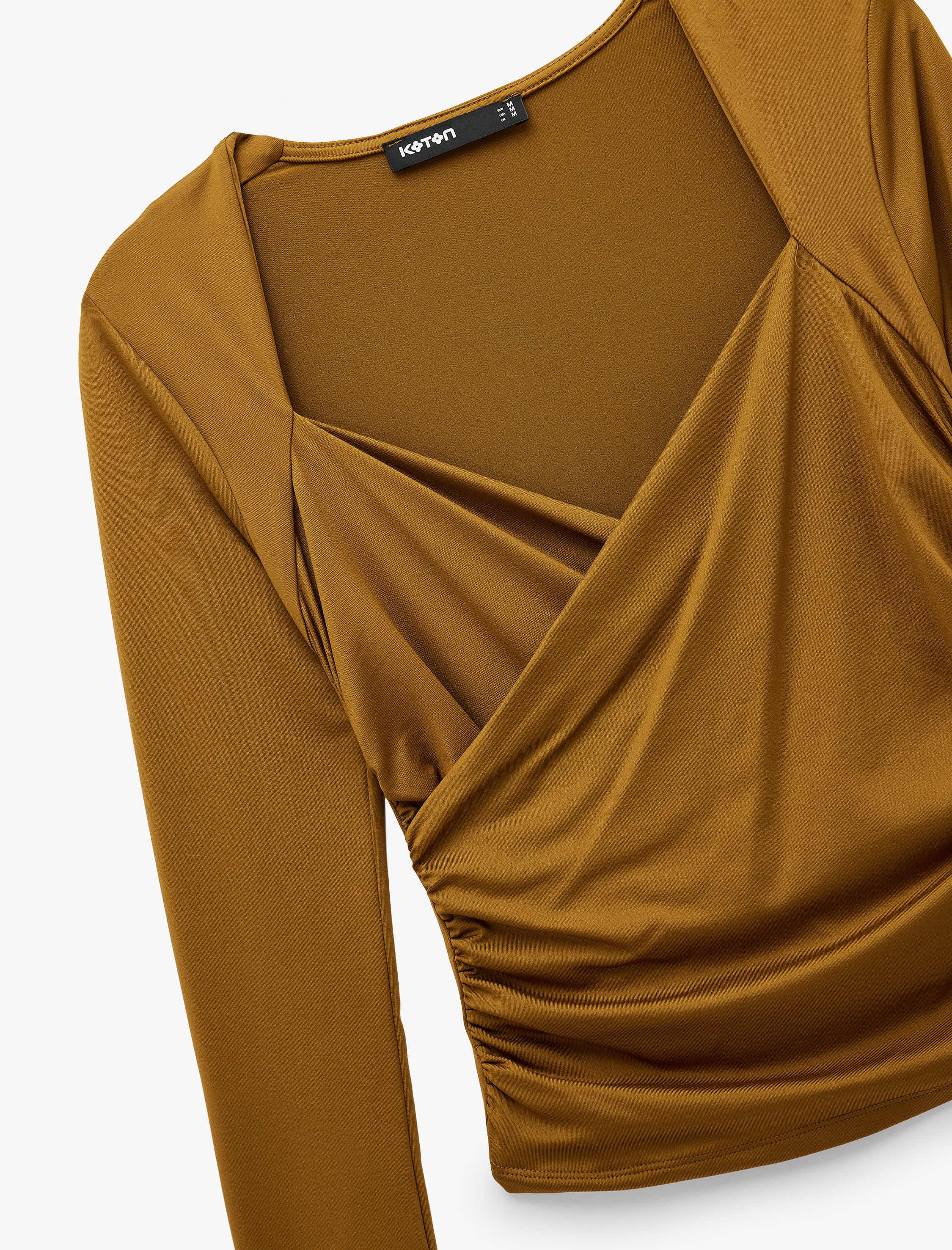   Uzun Kollu Slim Fit Kruvaze V Yaka Saten Bluz