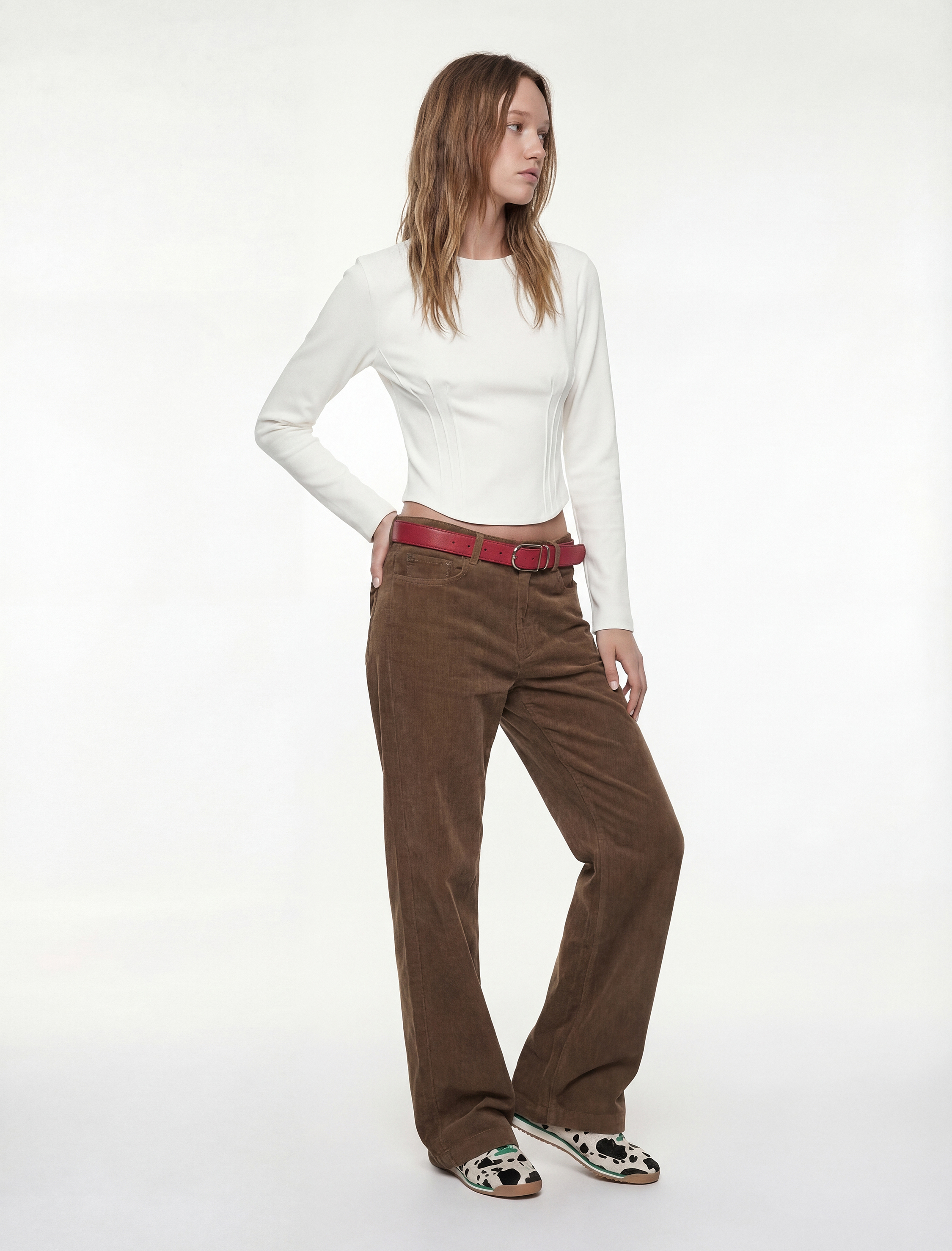   Nervürlü Slim Fit Bisiklet Yaka Uzun Kollu Tişört