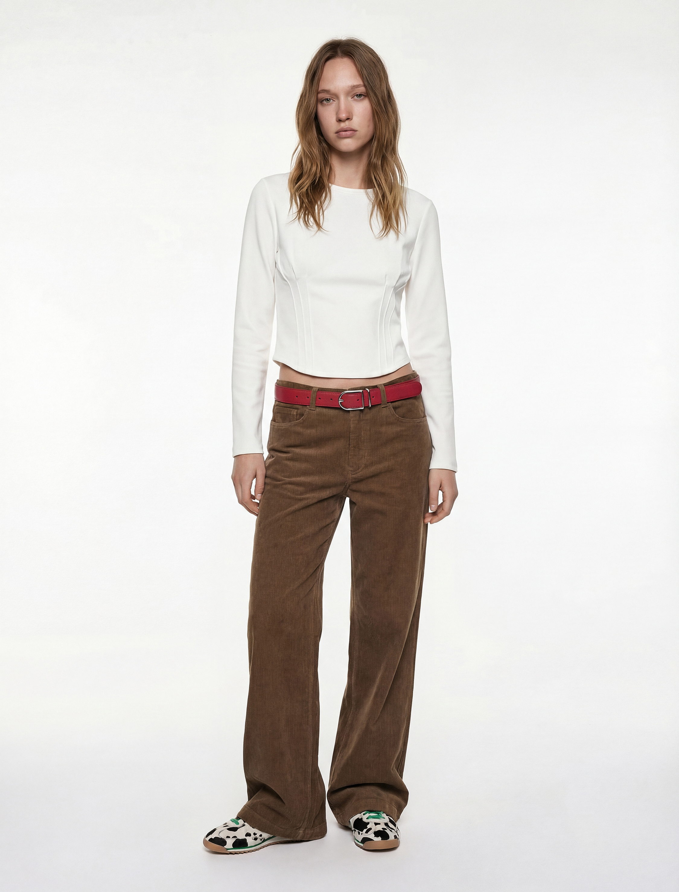   Nervürlü Slim Fit Bisiklet Yaka Uzun Kollu Tişört