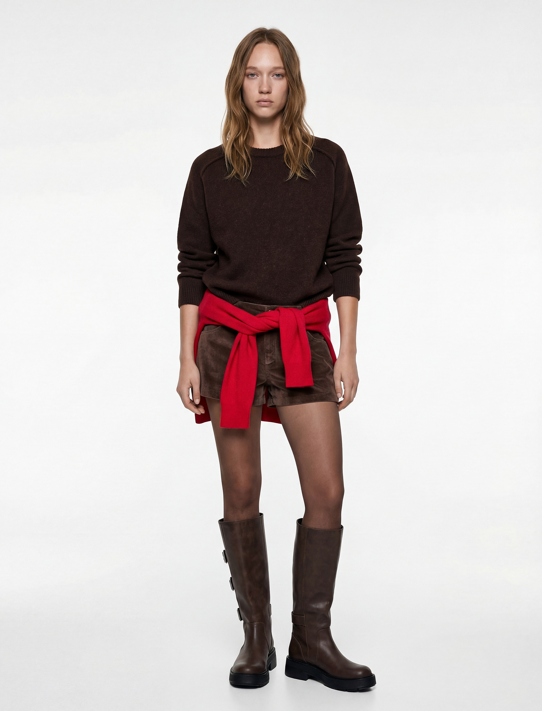   Uzun Kollu Bisiklet Yaka Dikiş Detaylı Basic Triko Kazak