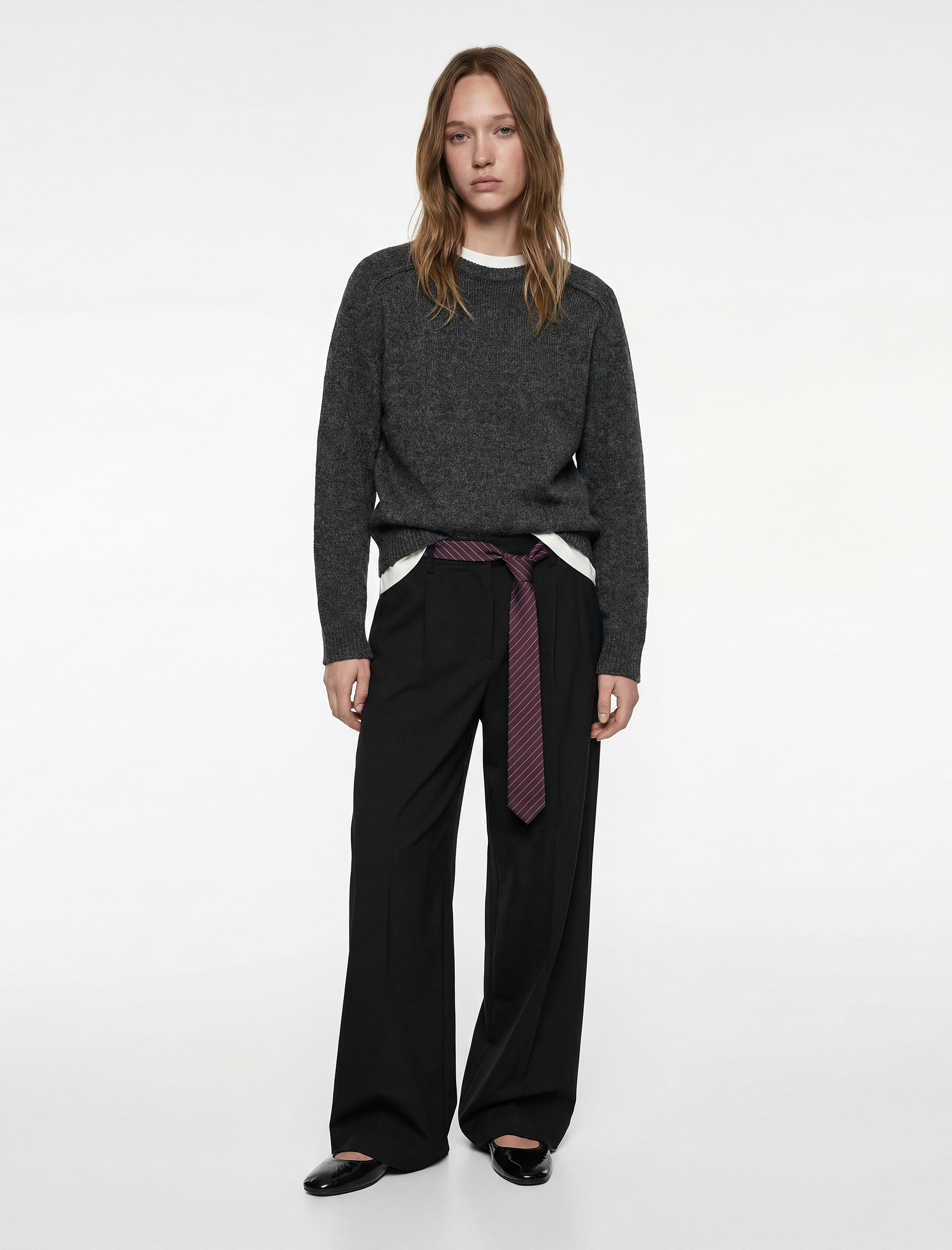   Uzun Kollu Bisiklet Yaka Dikiş Detaylı Basic Triko Kazak