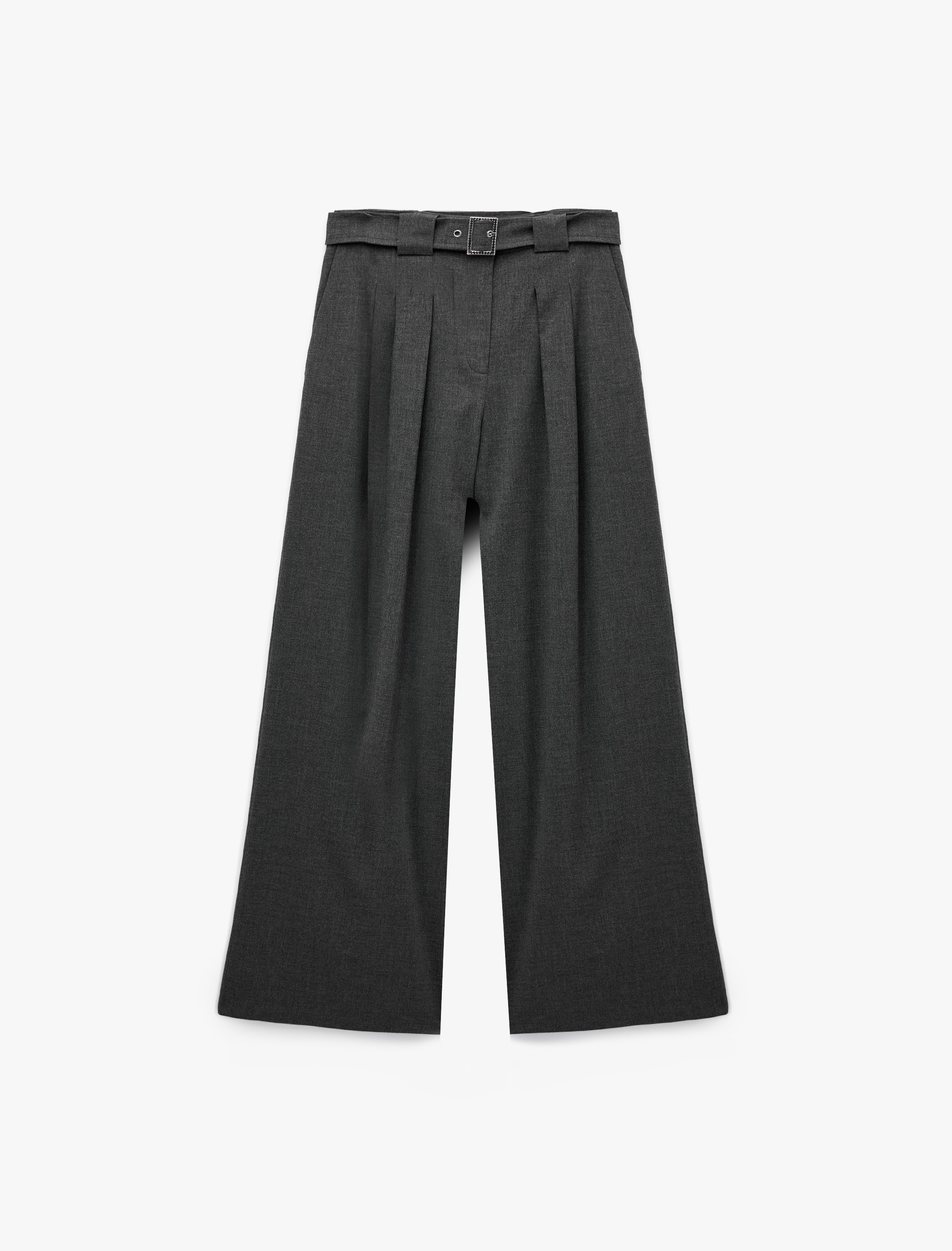   Metal Aksesuarlı Kemer Detaylı Viskon Karışımlı Geniş Paça Pantolon