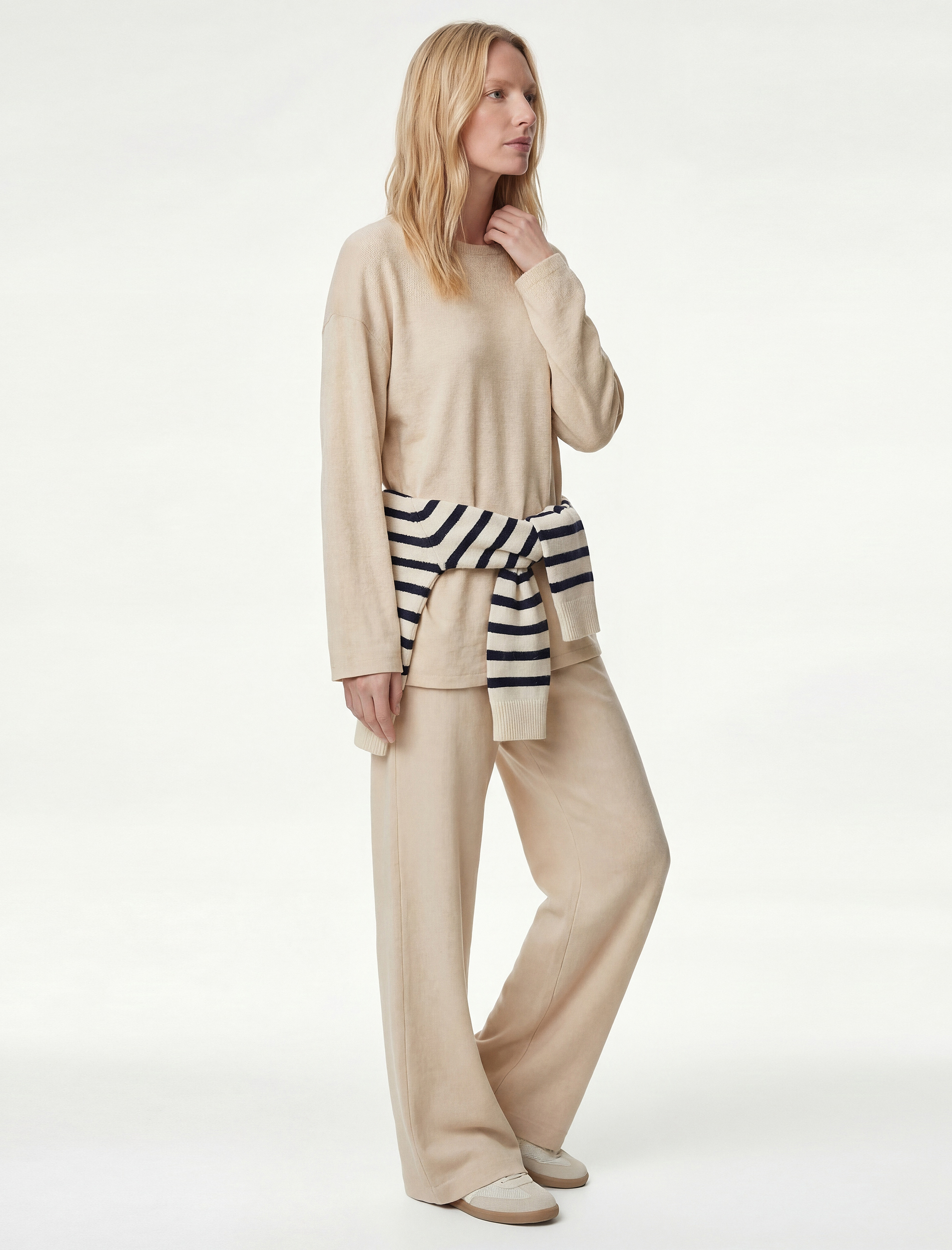   Standart Bel Rahat Kesim Uzun Geniş Paça Pantolon