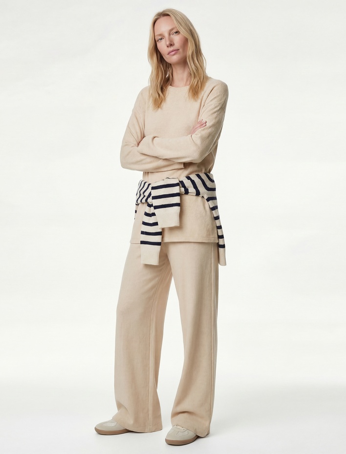  Standart Bel Rahat Kesim Uzun Geniş Paça Pantolon