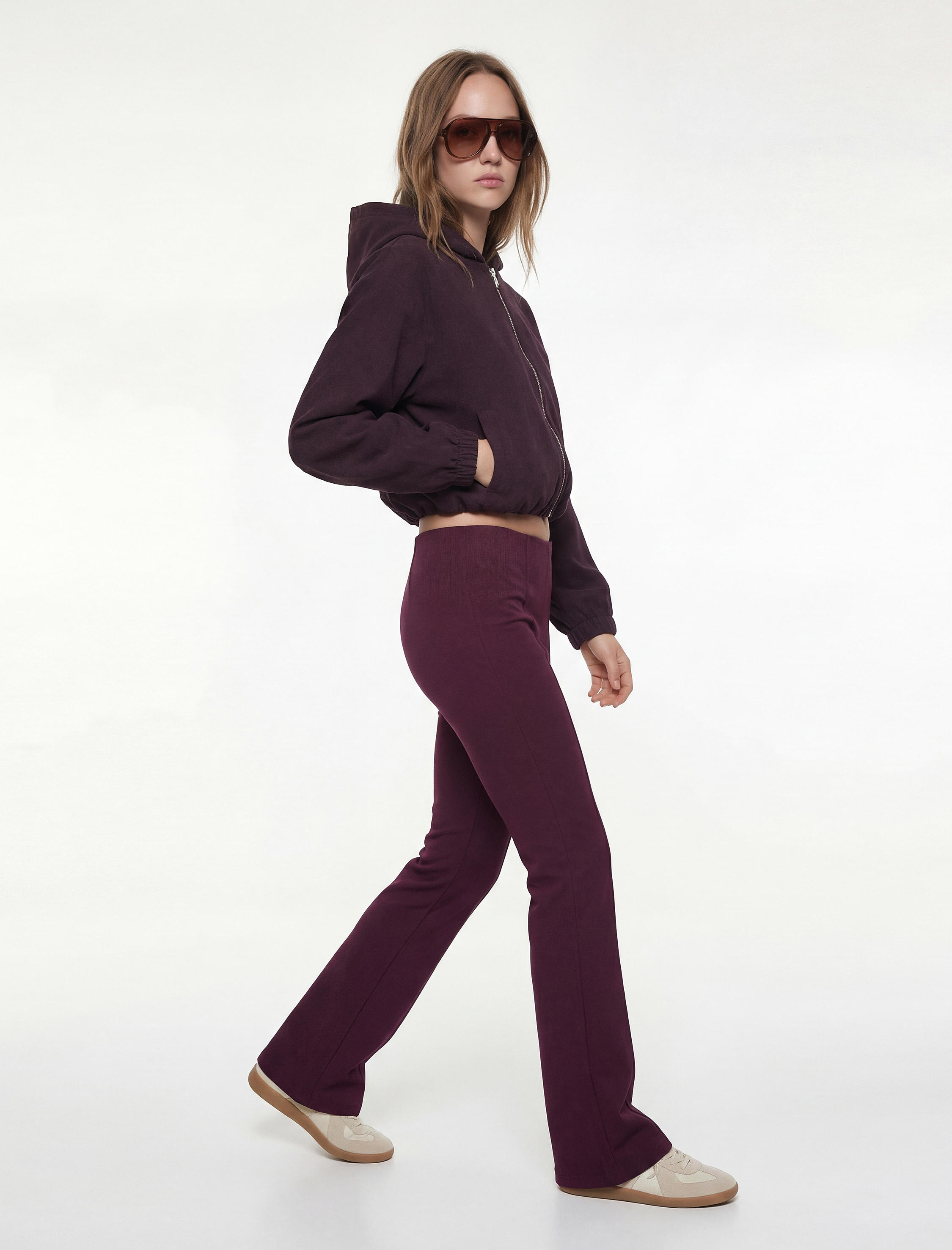   Nervürlü Pamuklu Slim Fit İspanyol Paça Tayt Pantolon