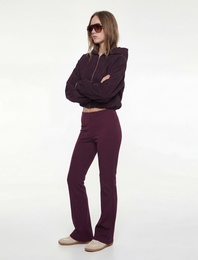 Nervürlü Pamuklu Slim Fit İspanyol Paça Tayt Pantolon