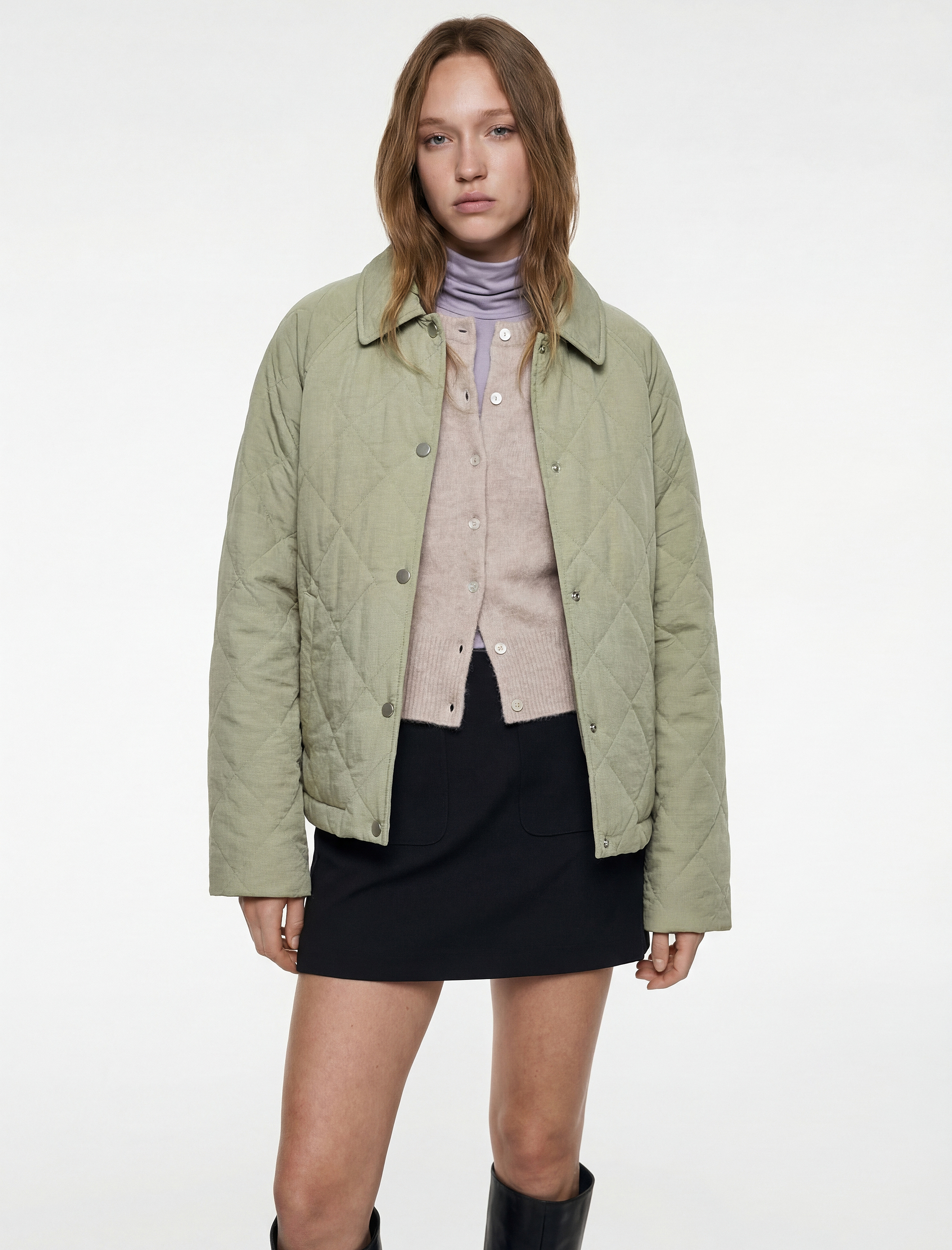   Klasik Yaka Çıtçıt Düğmeli Cepli Oversize Kapitone Ceket