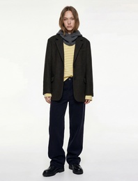 Viskon Karışımlı Geniş Yaka Cep Detaylı Düğmeli Uzun Kollu Ceket