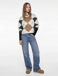 Uzun Kollu Bisiklet Yaka Baklava Desenli Triko Kazak