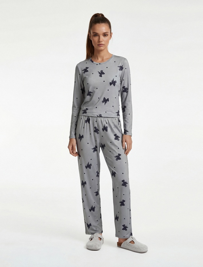  Fiyonk Desenli Rahat Kesim 2'li Pijama Takımı