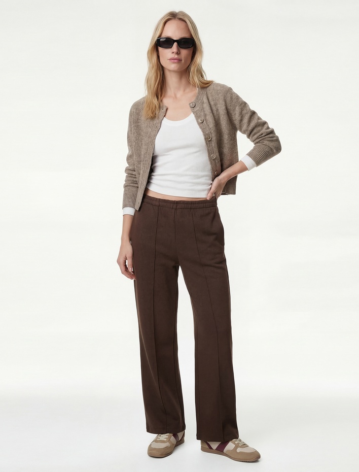  Koton X Sibil Çetinkaya - Nervür Detaylı Düz Paça Pantolon