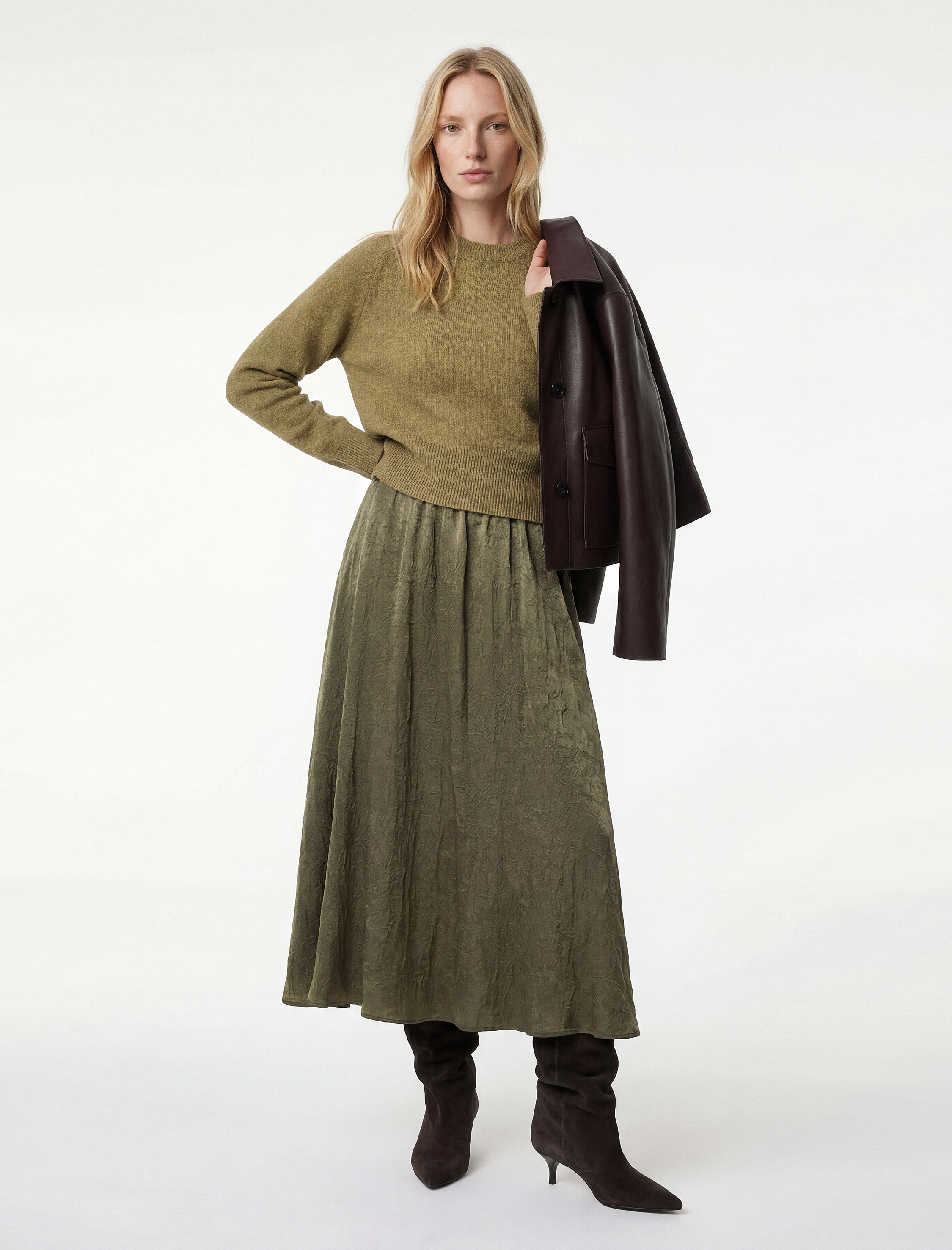   Metalik Görünümlü Beli Lastikli Uzun Kloş Etek