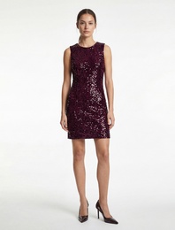 Yuvarlak Yaka Kolsuz Sırt Dekolteli Pullu Payetli Mini Elbise