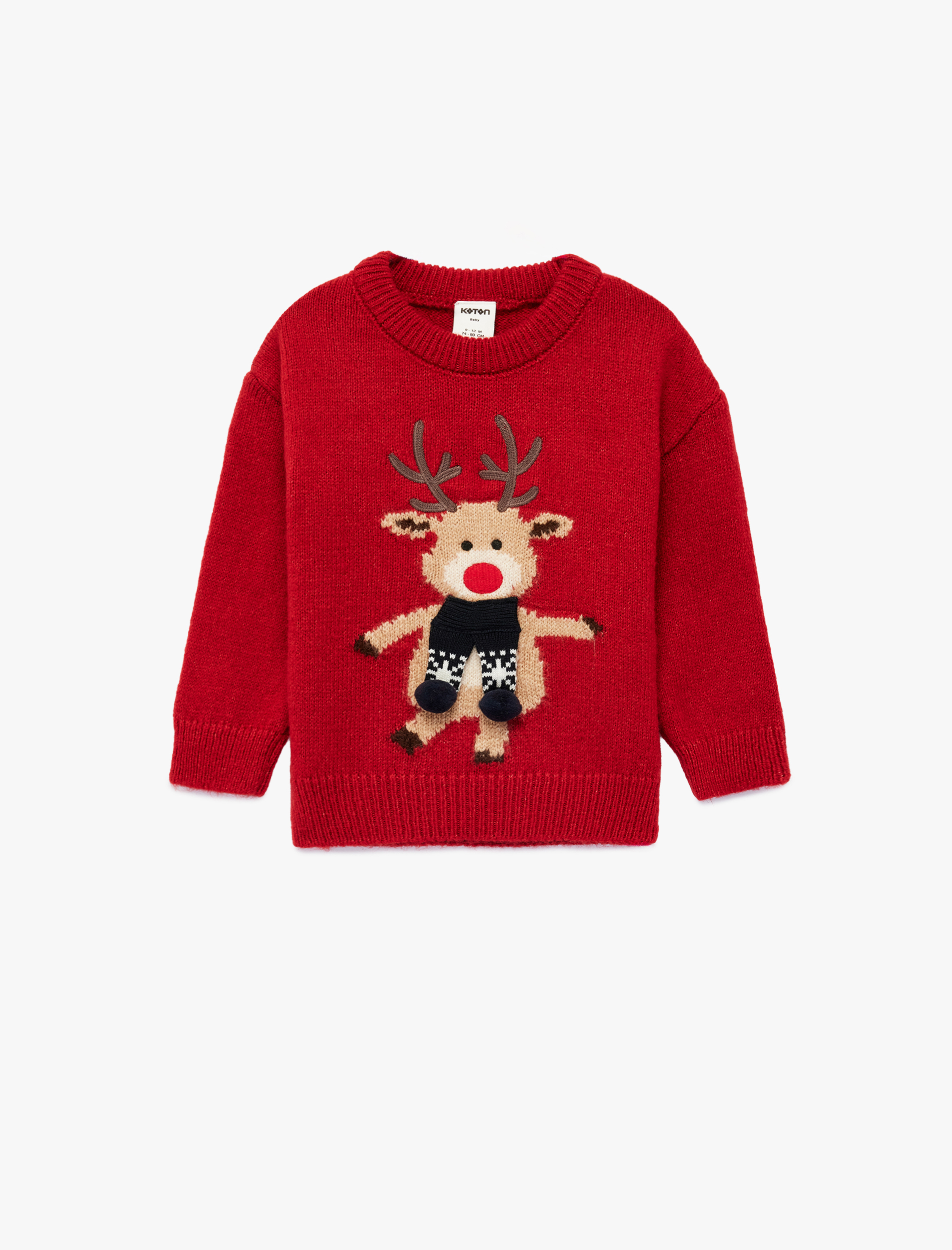  Kız Bebek Uzun Kollu Bisiklet Yaka Geyikli Yılbaşı Triko Kazak