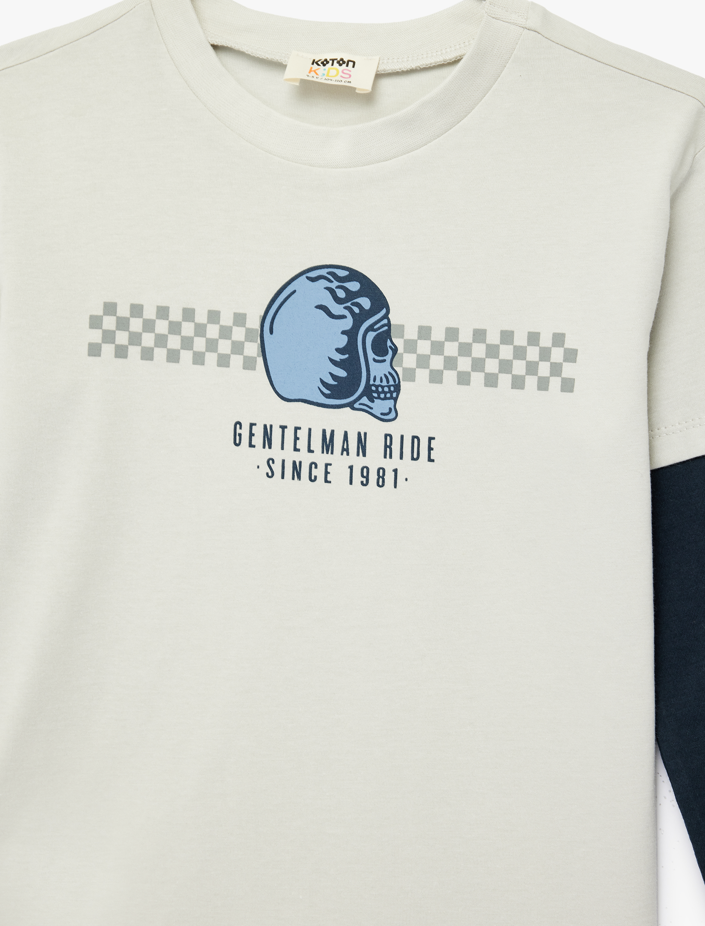  Erkek Çocuk Pamuklu Çıkma Uzun Kollu Bisiklet Yaka Baskılı Tişört