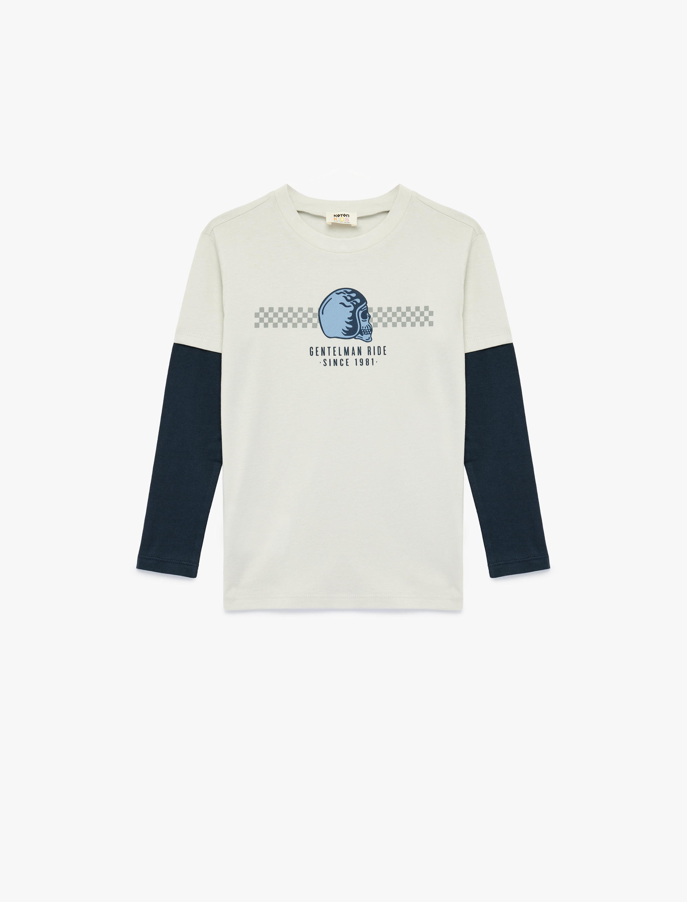  Erkek Çocuk Pamuklu Çıkma Uzun Kollu Bisiklet Yaka Baskılı Tişört