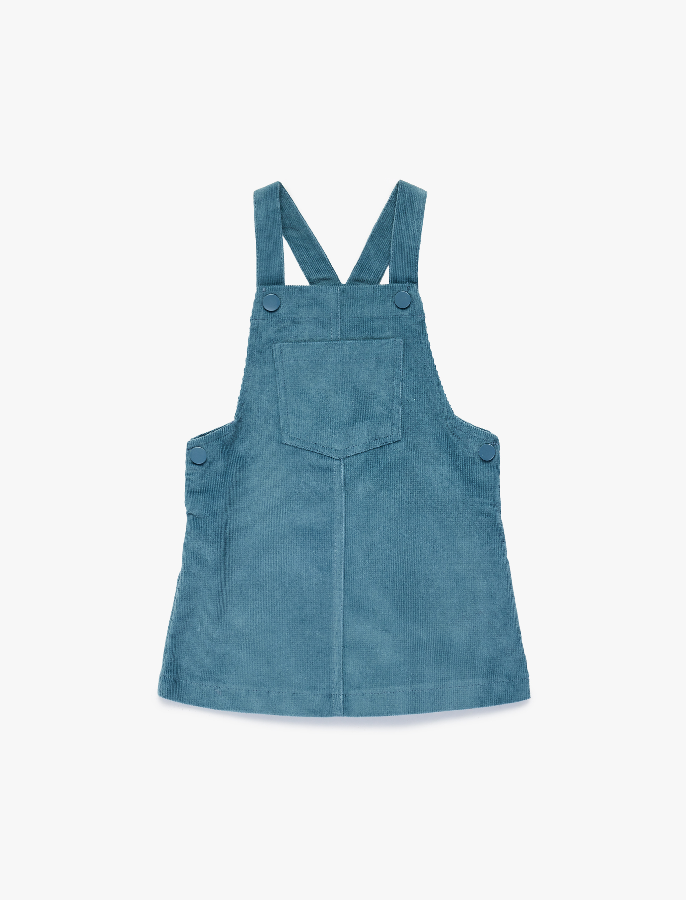  Kız Bebek Askılı Kare Yaka Pamuklu Cepli Kadife Jile Elbise